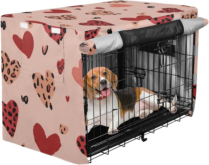Dog Crate Cover Kennel Cover for Dog Cages Breathable for Wire Cage Indoor Outdoor Hearts Leopard Print Pink - Image 2