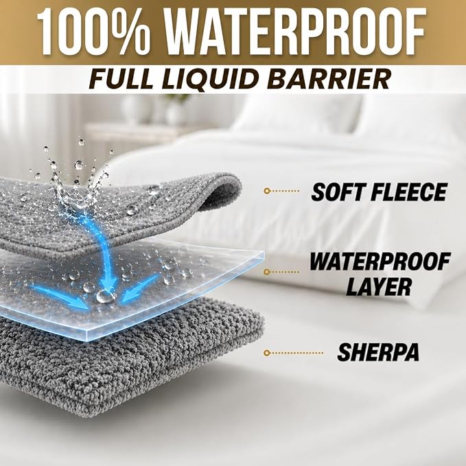 Waterproof Blanket Sherpa Fleece King Size 80” x 80” – Leakproof Blanket for Pets, Dogs & Cats, Bed & Couch Protector Throw, Soft No-Crinkle Washable Cover for Furniture Protection & Use - Image 2