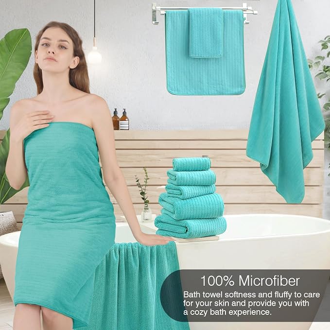 18 Piece Family Bath Towel Set Include 6 Bath Towels,6 Hand Towels and 6 Washcloths Soft Bathroom Towel with Hanging Loops,Highly Absorbent Quick Dry Towels Set for Bathroom,Hotel and Spa- Dark Cyan - Image 4