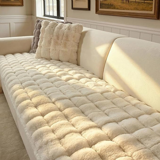 OHSIO Couch Cover for Pets Plush, Non Slip Cozy Sofa Cover Pet Friendly, Soft Thick Fuzzy Sofa Slipcovers for 3 Cushions Washable Couch Sofa Funiture Protector(White,27.6'' x 63'') by OHSIO