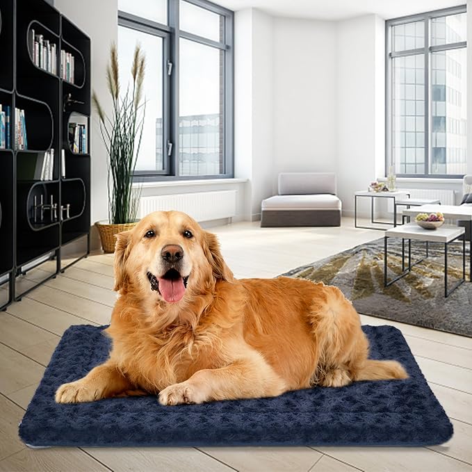 EMPSIGN Dog Crate Pad for 48"x30" Dog Crate, Plush/Canvas Navy | Reversible Kennel Mat (Cool & Warm), Machine Washable, Cozy Plush Sleeping Pad, All-Season Pet Bed - Image 7