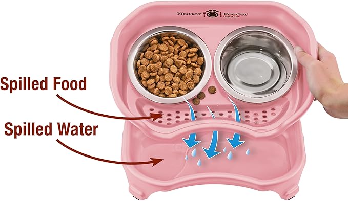 Neater Feeder Express Mess Proof Cat Bowls Elevated, No Spill Feeding Station, Stainless Steel Dishes for Food and Water, Raised Bowls for Indoor Cats, No Fatigue Whisker Friendly Dish, Pink - Image 3
