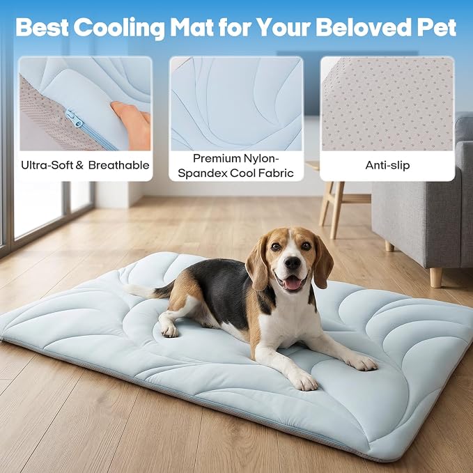 Vagascape Dog Cooling Mat 5.0 Version Built-in Ice Pack, Long-Lasting Cool | 6–8h Cooling, Ultra Thick Soft Vine Pattern Pet Cooling Mat, Washable Foldable Large Cooling Pad for Indoor, 59" x 40" - Image 3