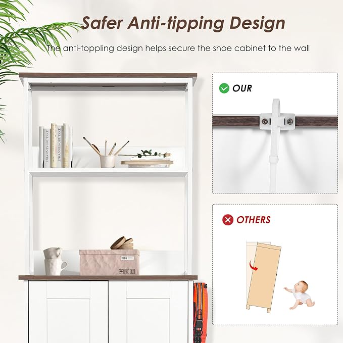 Pet Feeding Station Storage Cabinet with Bowls and Rack, Adjustable Panel,Pet Feeder Station for Dogs Cats for Feeding & Watering Supplies with 2-Level Shelving - Image 7