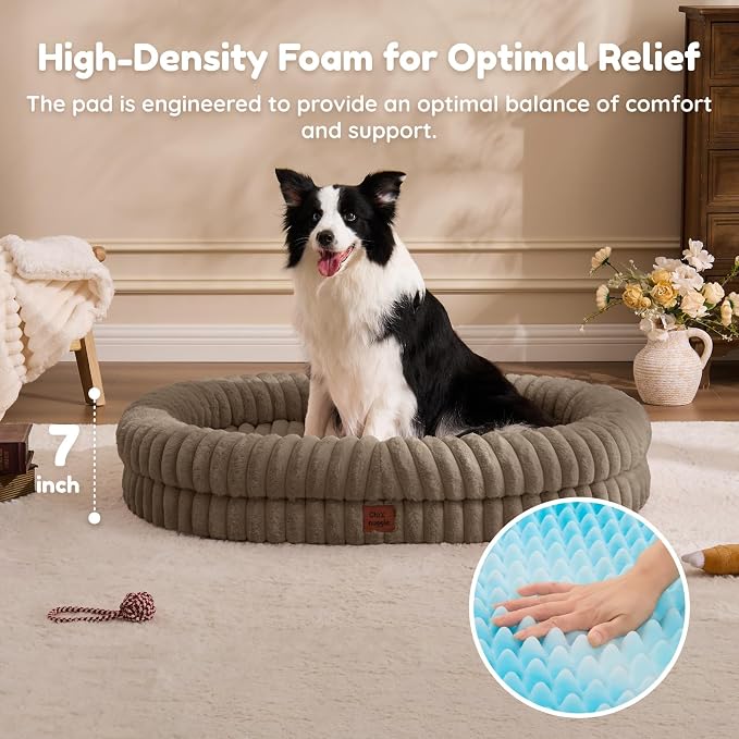 ChiXnuggle Orthopedic Dog Bed, Washable Cover, Faux Fur Bolster Pet Couch | waterproof,egg crate foam,non-slip bottom,for extra large dogs,taupe,41*30*7,dog sofa - Image 5
