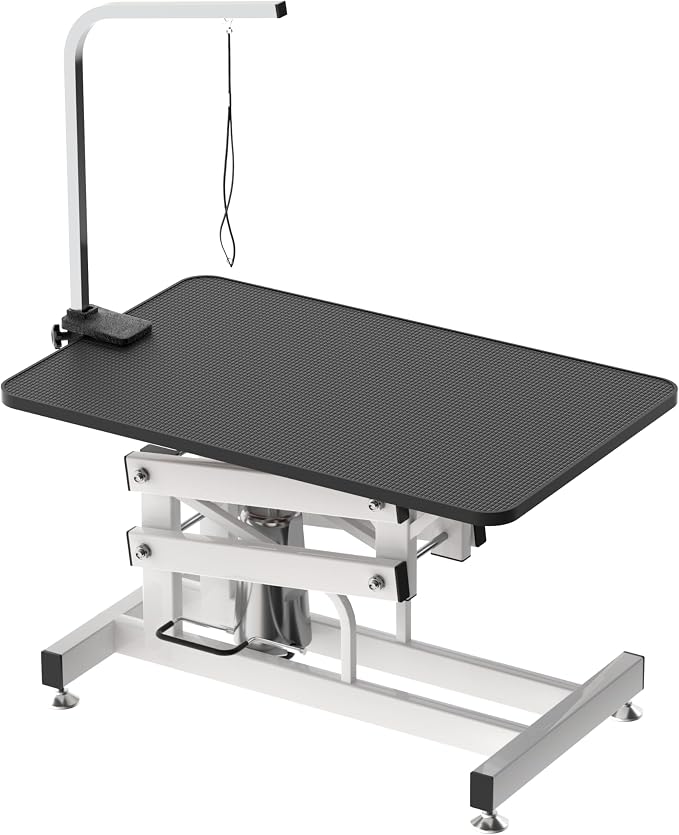 Hydraulic Dog Pet Grooming Table, 42 Inch Heavy Duty Professional Pet Grooming Station 21'' -36'' Height Adjustable for Small Medium Large Dog at Home with Clamps and Grooming Noose, Black by Afqxf