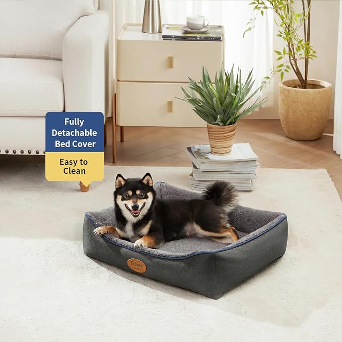 Tidore Orthopedic Dog Bed Medium Size Dog, Durable Egg Crate Foam Sofa Dog Bed wit Washable Removable Cover,Waterproof Lining,Pet Bed for Large Dogs (Dark Grey-Velvet, 26.4" L x 21.7" W x 6.2" Th) - Image 2