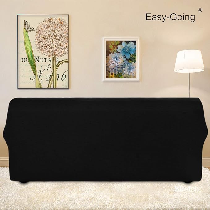 Easy-Going Stretch Oversized Sofa Couch Slipcover Washable Black | 1-Piece Extra large Sofa Cover Furniture Protector Couch Soft with Bottom for Kids, Polyester Spandex Jacquard - Image 4