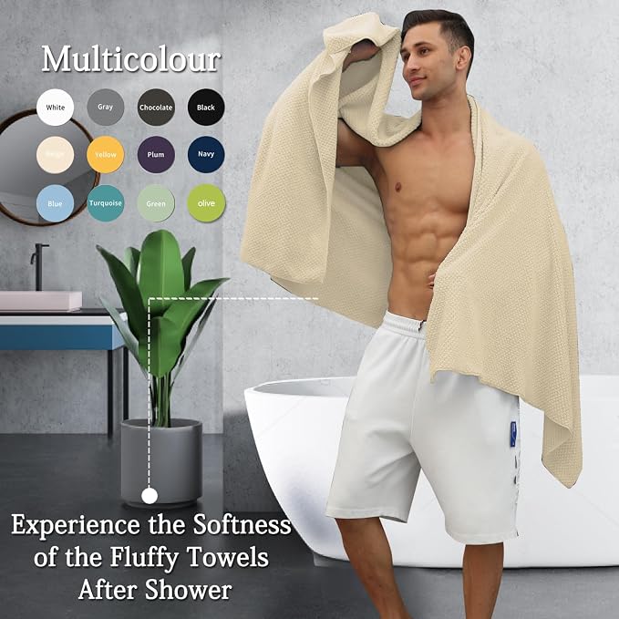 8-Piece Beige Bath Towels Set,2 Oversized Large Bath Towels Sheet,2 Hand Towels and 4 Washcloths - 600 GSM Soft Luxury Towel Set,Highly Absorbent Quick Dry Towel Collection for Bathroom,Hotel and Spa - Image 5