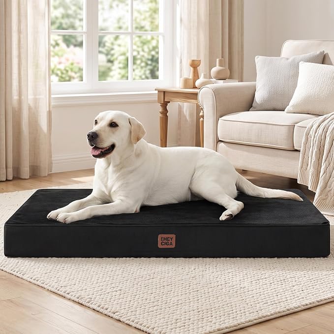 EHEYCIGA Large Memory Foam Dog Crate Bed Washable, 35x23Inch, Black | High Density Egg Crate Foam, Waterproof Liner, Removable Easy Clean Cover, Non-Slip Bottom, Fits Crate, Floor and Sofa - Image 8