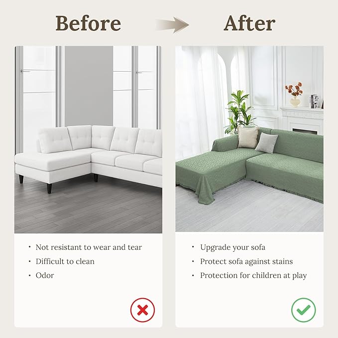 HOMERILLA 2 Piece Sectional Couch Cover for L Shape Sofa Sage XXL | Washable Fabric, Anti-Pet Hair, Stain & Wear Resistant, Multiuse Sofa Blanket Protector, Pet Friendly Easy Installation - Image 4