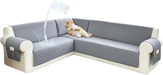 Sectional Couch Covers for Dogs 100% Waterproof Corner L Shaped Sofa Cover Pet Friendly Velvet Washable Anti Slip L Shape Modular Sofa Slipcover Protector with Pockets (Steel Gray, XL Plus) by SYJOVIA