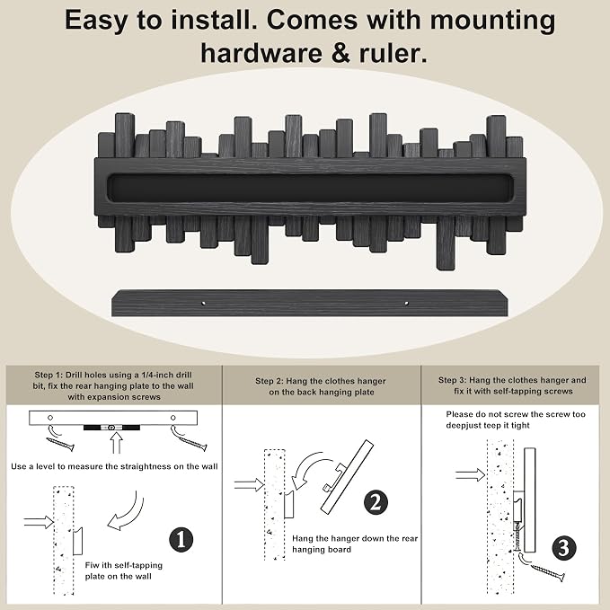 Coat Rack Wall Mount Piano Flip Down Wall Hook Rack 5 Hooks Oak | Natural Wood Handmade Unique Hanger for Coats Bag Hat Umbrella key Wall Art In the foyer living room bedroom bathroom office - Image 5