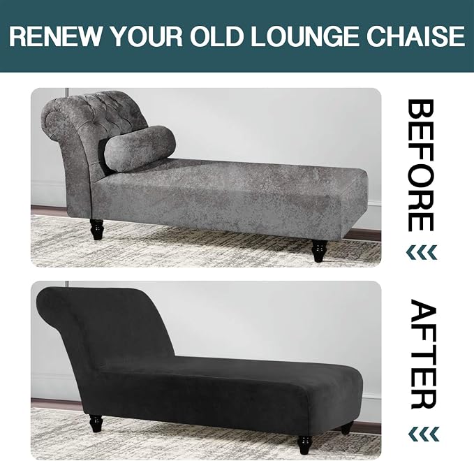 FantasDecor Chaise Lounge Velvet Luxury Covers for Living Room Indoor Stretch Slipcover for Chaise Lounge Ultra Soft Machine Washable, Black - Image 5