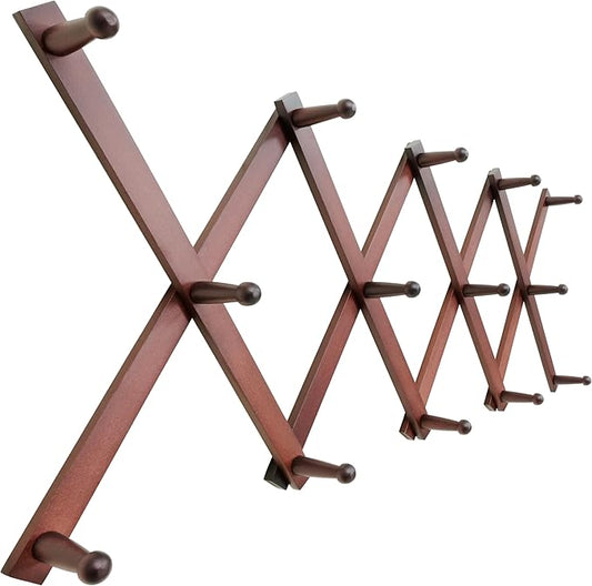 SKOLOO Hat Rack for Wall with 14 Hooks, Solid Wooden, Modern, Expandable Coat Rack Wall Mount for Coats, Hats, Bags, Baseball Caps, Cherry Red by SKOLOO