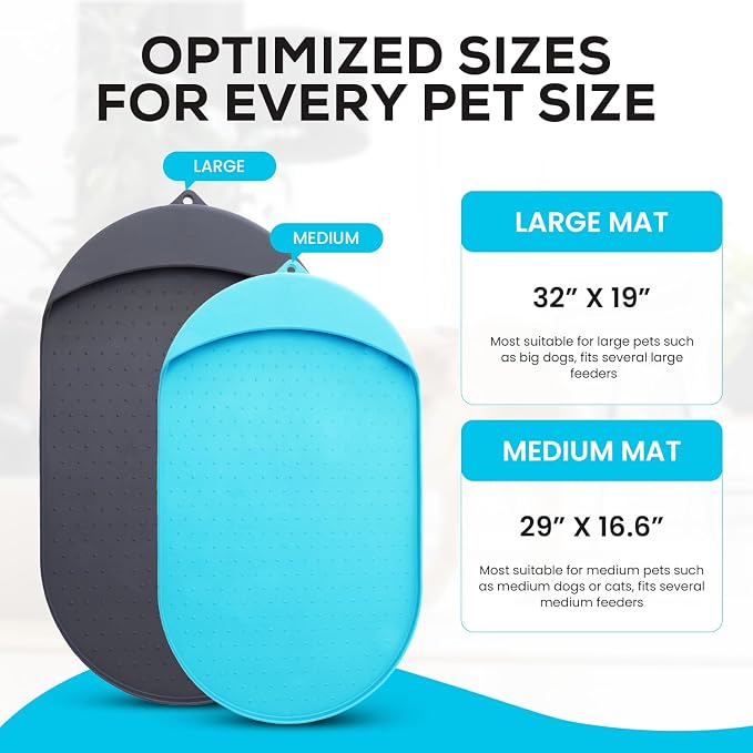 Large Silicone Pet Feeding Mat - 29' x 16.6' Waterproof Dog/Cat Bowl Mat - Residue Collection Pocket - High Edges, Light Blue - Image 7