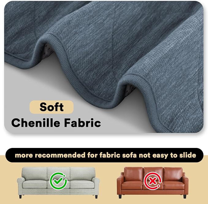 Couch Covers for Dogs Chenille Sofa Covers for 2 Cushion Washable Quilted Checkered Fuzzy Pet Couch Cover Soft Couch Protector Non-Slip Sofa Pads for Puppy Cat Kids(34.5" x 60", Stone Blue) - Image 5