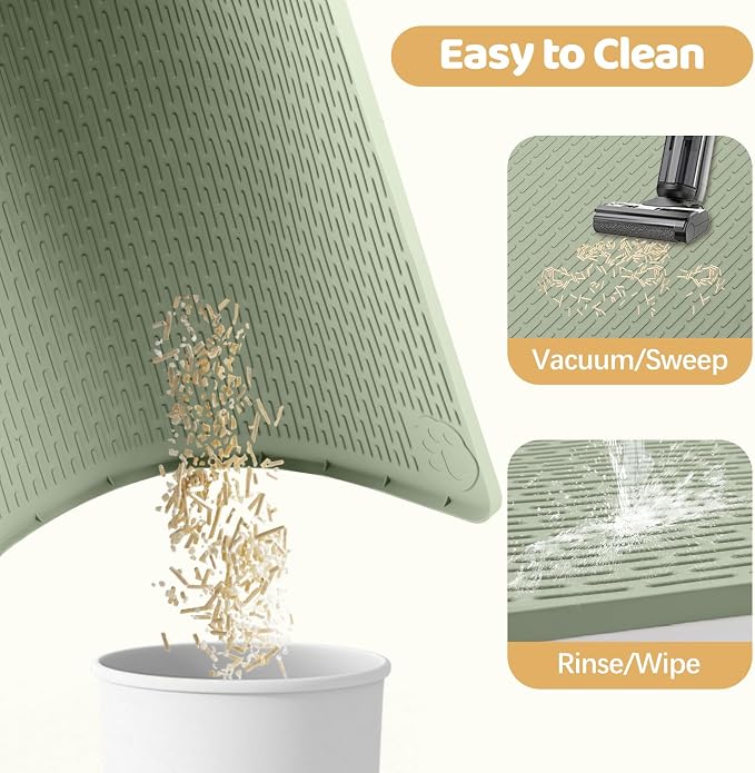 Silicone Cat Litter Mat for Litter Box 70”x45” Large Cat Mat, Green | Waterproof, Non-Slip, Leak-Proof Rug Mat with Lip, Easy to Clean, Extra Large Litter Catcher Mat for Floor - Image 6
