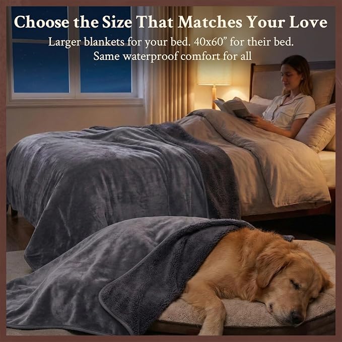 Waterproof Blanket for Couch, Sofa, Pets, Grey, 40"x60", Double-Sided | Stain Resistant, Leak-Proof, Reversible Flannel & Sherpa Fleece, Soft Plush Throw Blanket to Protect Furniture and Mattress - Image 6