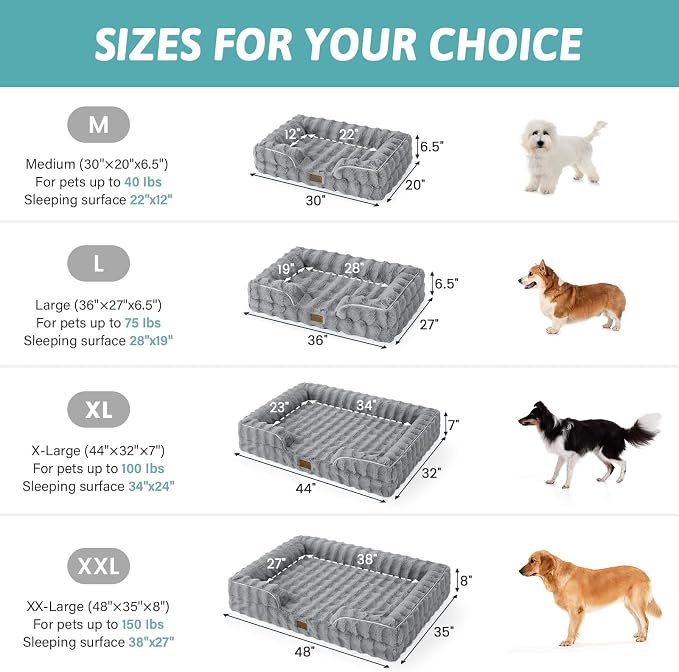 COZY KISS Orthopedic Dog Bed for Extra Large Dog 44x32 inch, XL Faux Fur Pet Sofa, Bolster Foam Bed with Sides, Non-Slip and Egg-Crate Big Dog Couch Bed with Washable Removable Cover, Grey - Image 3
