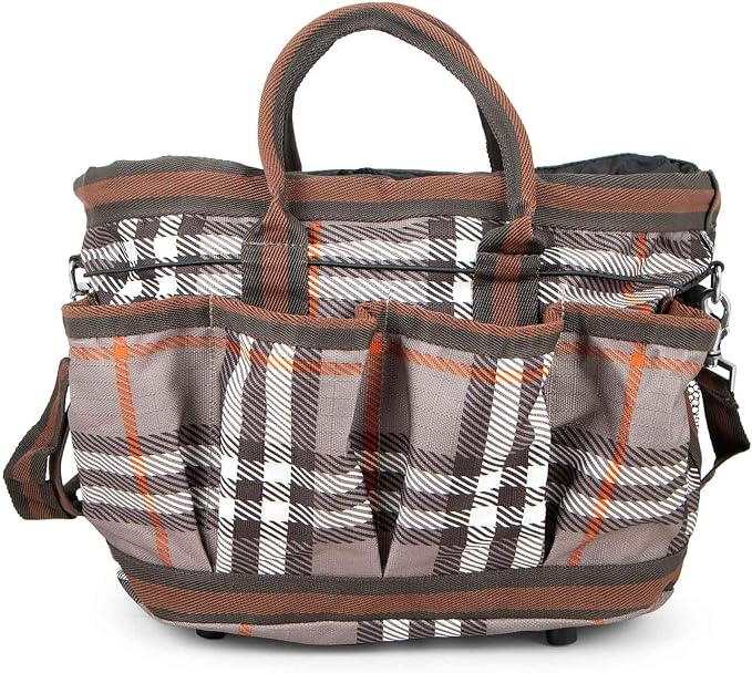 Jeffers Poplar Head Grooming Bag – Horse Grooming Organizer Tote with Pockets for Brushes, Tools, Clippers, Shampoo, Detangler – Stable Barn Kit Carrier for Horses, Pets, Plymouth Brown Plaid by Jeffers