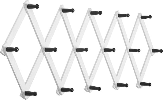 SKOLOO Accordion Wall Hanger with 16 Hooks, Modern Expandable Coat Rack Hat Rack for Wall, Solid Wooden, Black on White by SKOLOO