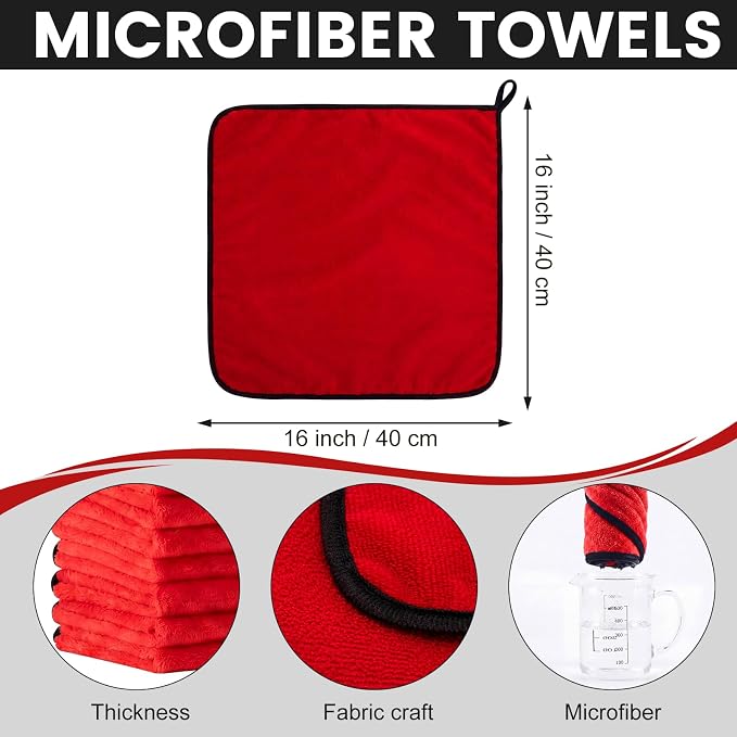 Tallew 60 Pcs Red Microfiber Towels: 16"x16" Microfiber Drying Towels Bulk Micro Fiber Car Cleaning Cloth for Cars Drying Washing Polishing Cleaning Household Supplies - Image 2
