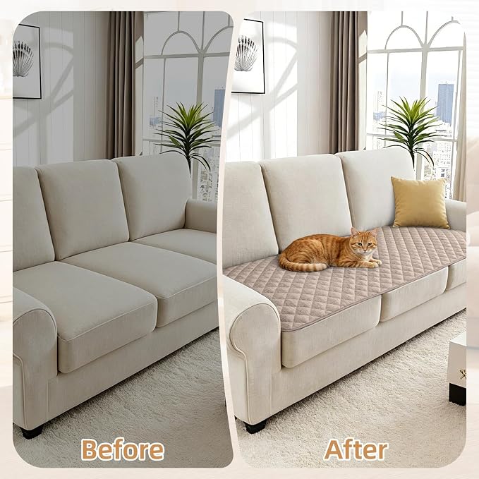 Dog Couch Cover for Sofa 100% Waterproof Faux Linen Sofa Covers for 3 Cushion Couch Washable Pet Friendly Sofa Slipcovers Non Slip Quilted Furniture Seat Protector (27.6x83 in, Khaki) - Image 7