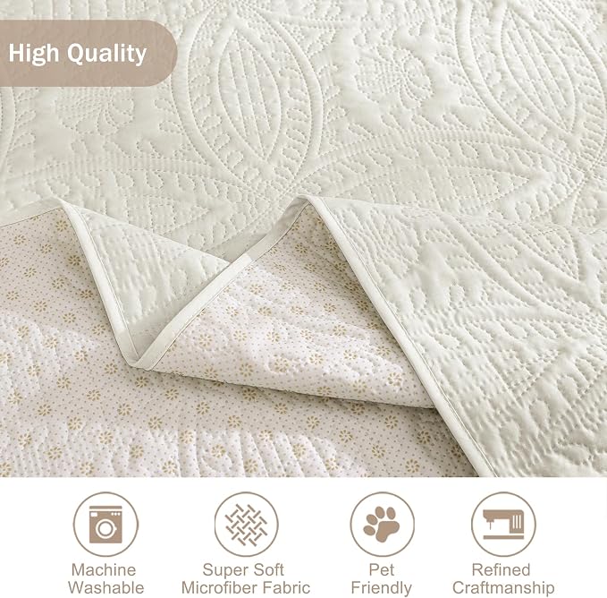 Quilted Recliner Chair Covers, Water-Repellent Slipcovers, Off White Recliner Covers Stay in Place, Pet Friendly ReclinerCover for Dogs, Washable Chair Covers (Recliner 22", Ivory White) - Image 5