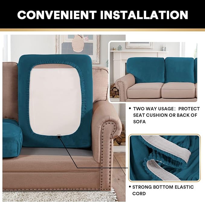 PrinceDeco Couch Cushion Cover Cushion Slipcover for Chair Sofa Cushion Furniture Protector Seat Cushion Sofa Cover for Dog Pet Kid with Elastic Straps Width Up to 29.5", Deep Teal - Image 5
