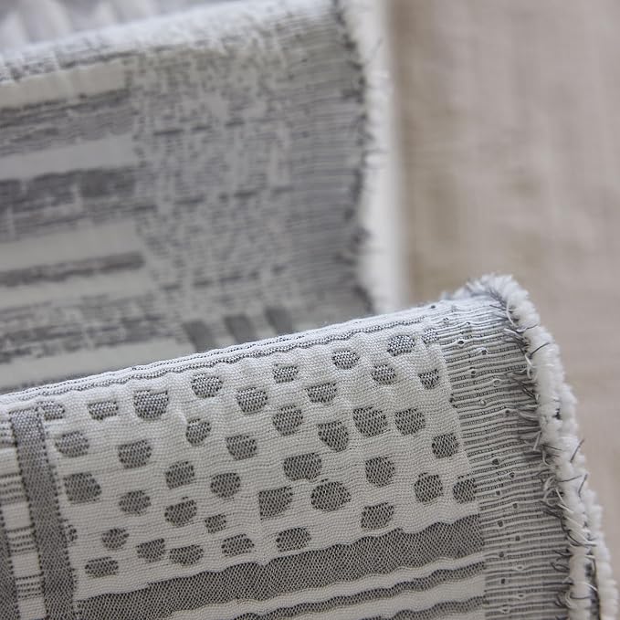 DREAMINGO Vintage Patchwork 3-Layer Gauze Geometric Jacquard Sofa Cover, Farmhouse Couch Cover Blanket for 3 Seater, Living Room Washable Furniture Protector, Light Grey, 91"x150" - Image 5