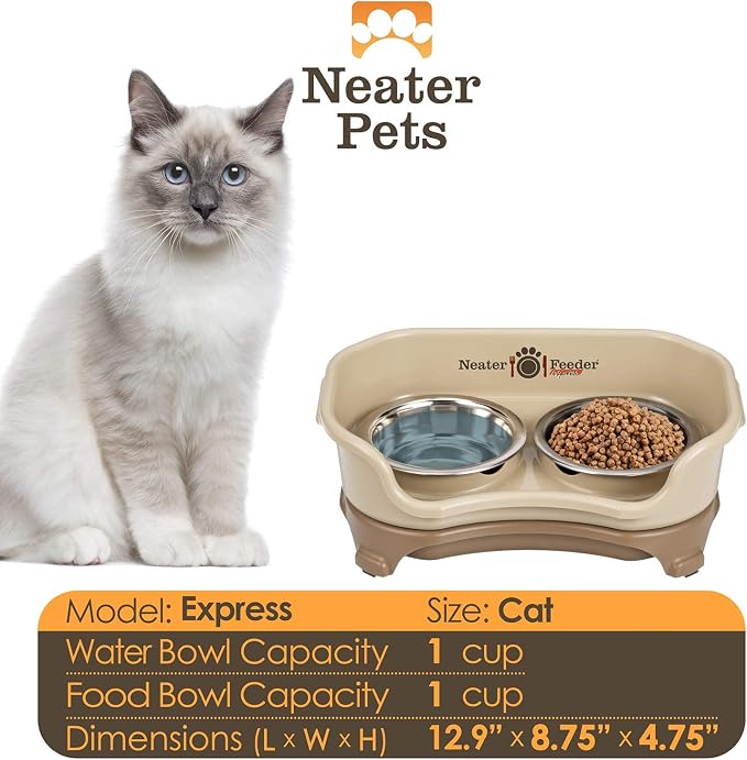 Neater Feeder Express Mess Proof Cat Bowls Elevated, No Spill Feeding Station, Stainless Steel Dishes for Food and Water, Raised Bowls for Indoor Cats, No Fatigue Whisker Friendly Dish, Cappuccino - Image 4