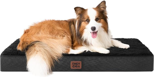 EHEYCIGA Orthopedic Dog Bed Large with Removable Washable Cover, 36IN Black | Egg Crate Foam Support, Durable Oxford fabric, Non-Slip Bottom, Machine Washable, Soft Waterproof Plush Pet Bed Mat For Crate by EHEYCIGA