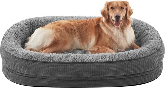 JOEJOY Orthopedic Dog Beds Large Sized Dog, XL Egg-Crate Memory Foam Pet Couch Bed with Bolster Sides, Waterproof Lining, Removable Washable Cover & Non-Slip Bottom, Grey by JOEJOY