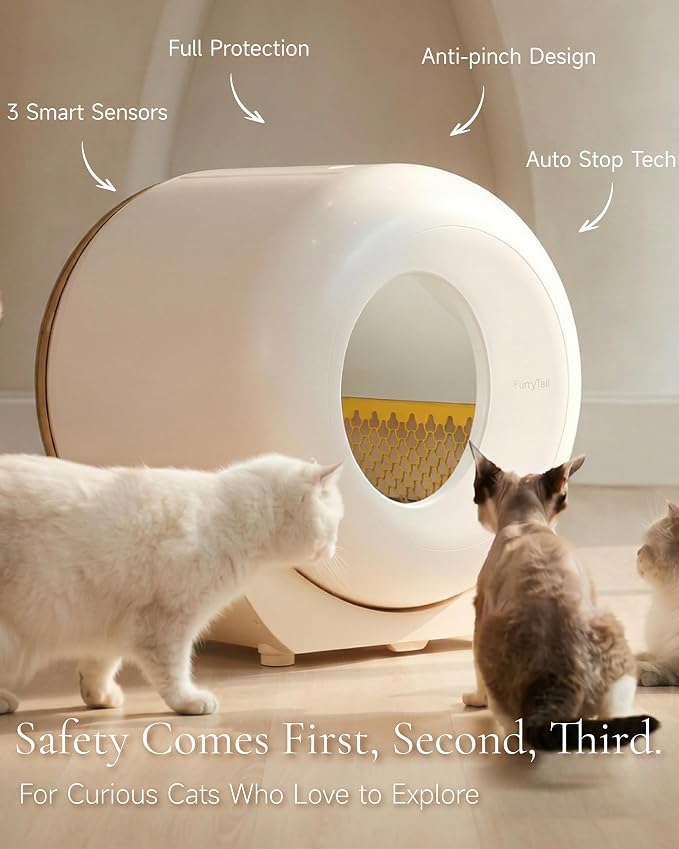 Furrytail Automatic Litter Box Self Cleaning, Kitty Litter Box, Smart Safety Sensors, Advanced Odor & Leak Control, Large Capacity for Multi Cat Homes, with App Control & 40 Trash Bags,Cream - Image 6