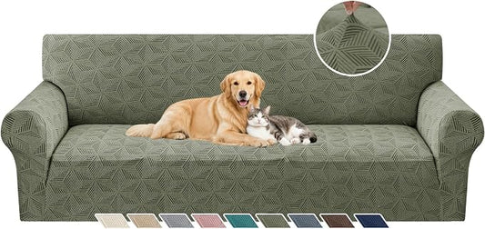 YEMYHOM 1 Piece Stretch Oversized Couch Covers for 4 Seat, Jacquard Extra Large Sofa Cover with Non-Slip Elastic Bottom, Thickened Slipcover Furniture Protector for Dogs Pets (X-Large, Army Green） by YEMYHOM