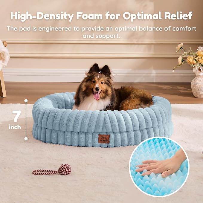 ChiXnuggle Orthopedic Dog Bed, Washable Cover, Faux Fur Bolster Pet Couch | waterproof,egg crate foam,non-slip bottom,for small medium dogs,light blue,30*24*7,dog sofa,puppy bed - Image 5