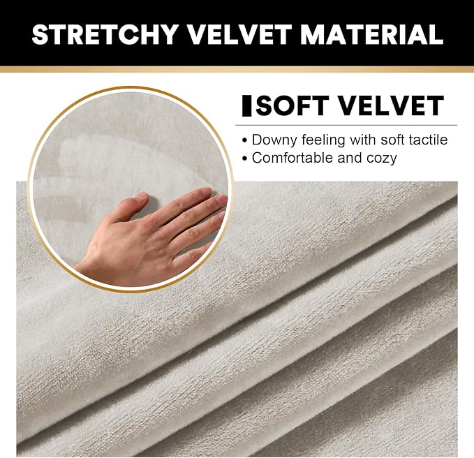 PrinceDeco Velvet Couch Cover Loveseat Covers for 2 Cushion Couch 3 Piece Sofa Covers for Dogs Washable Loveseat Covers Width Up to 72 Inch No Slip Stretch Sofa Slipcover(Medium, Oatmeal) - Image 5