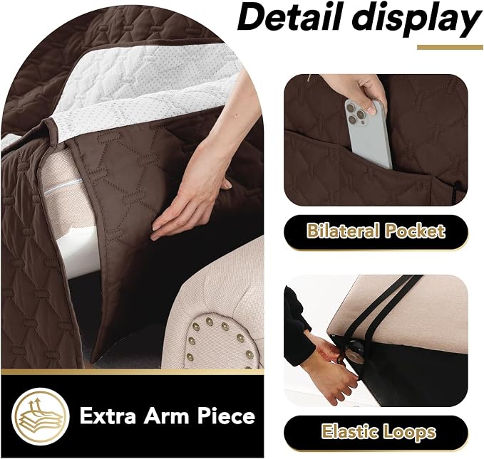 PrinceDeco Chair Slipcover Chair Cover Water Resistant Couch Cover Washable Chair Cover Non-Slip Rubber Backing Furniture Protector for Pets(Armchair, Brown) - Image 5