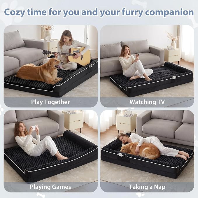 BFPETHOME Orthopedic Washable Dog Bed, Sleeping Couch for Large Senior Dogs | Deluxe Plush Rose Velvet Washable Cover, Egg Crate Foam Support, Waterproof Lining, Non-Slip Bottom, Senior Dogs - Image 3