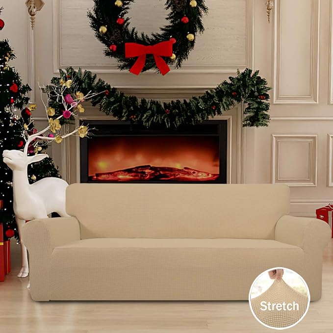 Easy-Going Stretch Oversized Sofa Couch Slipcover Washable Sand | 1-Piece Extra large Sofa Cover Furniture Protector Couch Soft with Bottom for Kids, Polyester Spandex Jacquard - Image 2