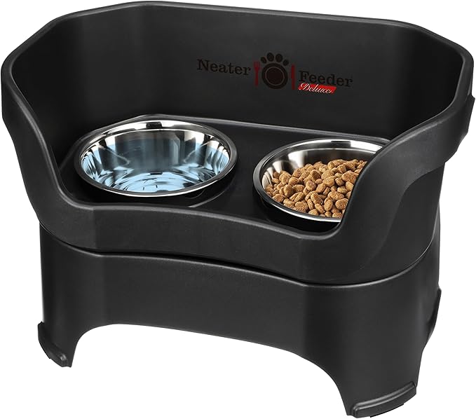Neater Pet Brands Neater Feeder Deluxe Mess Proof Dog Bowls Elevated for Large Dogs Over 40 lbs, Made in USA, No Spill Raised Dog Food Bowl Stand Feeding Station, Food and Water Bowl Set, Black by NeaterPetBrands