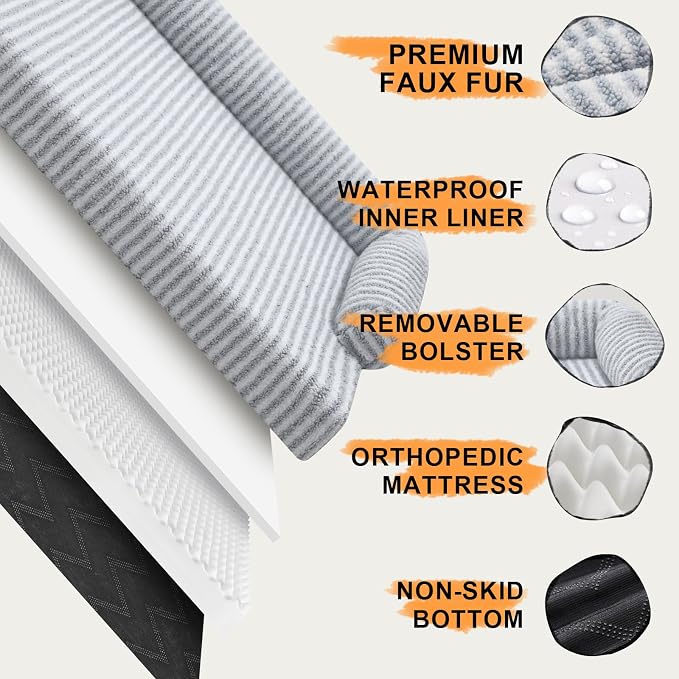 MEKIY Orthopedic XL Dog Bed with Bolster for Extra Large Size Dogs | Pillow Support for Neck Relief, Egg Crate Foam, Skin-Friendly Surface, Waterproof Liner, Anti-Slip Bottom, 42 x 30 Inch - Image 5