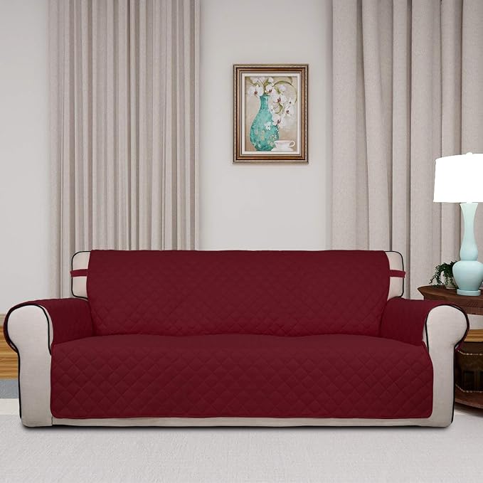 PureFit Reversible Quilted Couch Covers for Dogs Oversized Sofa Cover 78” | Red/Ivory, Water Resistant Couch Protector, Washable Pet Couch Cover with Non Slip and Elastic Straps For Kids - Image 2