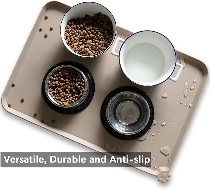Hoki Found Large Silicone Pet Food Mats - Non Slip Dog & Cat Bowl Mats - Waterproof Tan - Image 4