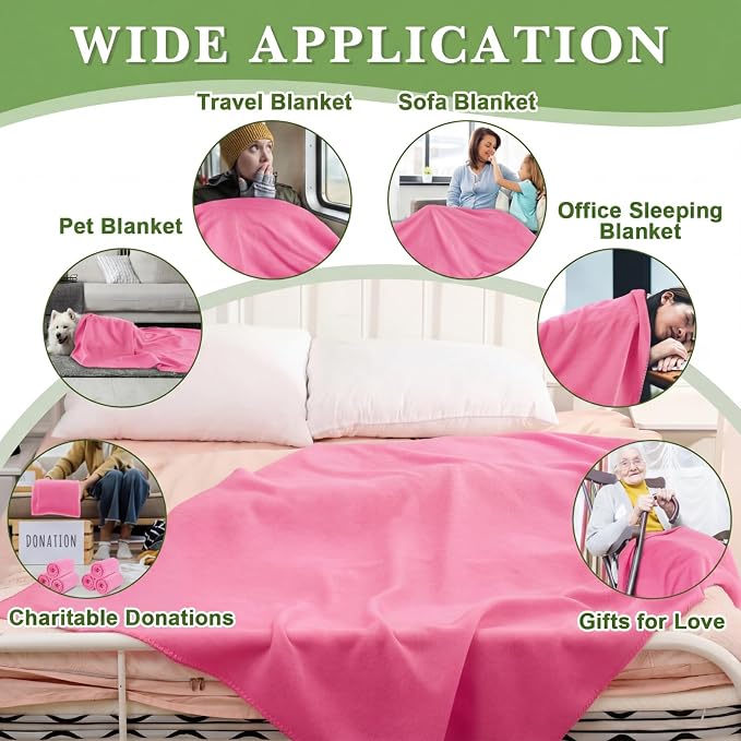 Newwiee 12 Pcs Bulk Fleece Throw Blankets 50'' x 60'' Oeko-tex Standard 100 Certified for Outdoor Wedding Guest Blankets Donation Homeless Sleepover Lap Pet Sofa, All Seasons Use (Pink) - Image 5