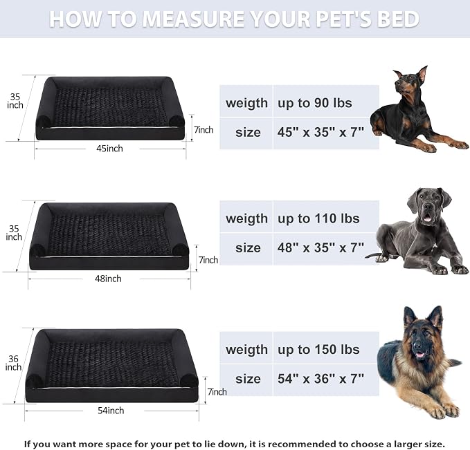 BFPETHOME Orthopedic Washable XXL Dog Bed for Senior Dog Cozy Sleep | Extra Large Waterproof Big Soft Pet Couch Bed for Dogs Relax with Removable Cover Supportive Egg Crate Foam Black 48x35 Inch - Image 6