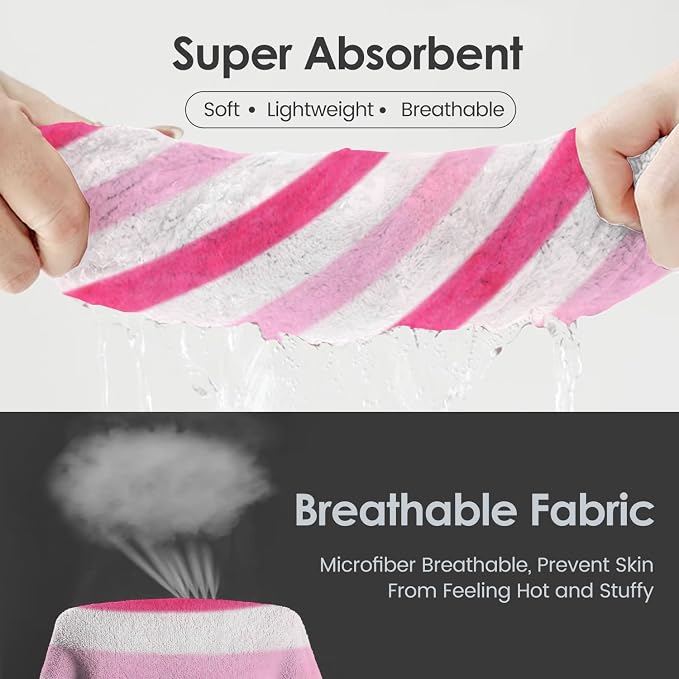 JML Microfiber Bath Towels Set of 4, Large Bathroom Towel for Adult, 30" x 60", Soft, Super Absorbent & Fast Drying, Use for Shower, Sauna, Sport, Fitness, Yoga, Cabana Stripe Pink - Image 4