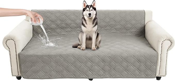 100% Waterproof Dog Bed Cover Pet Blanket 52"x82", 7-Layer Reversible Washable Bed Mat for Furniture Couch Sofa Car (Light Gray+Gray) by Unknown