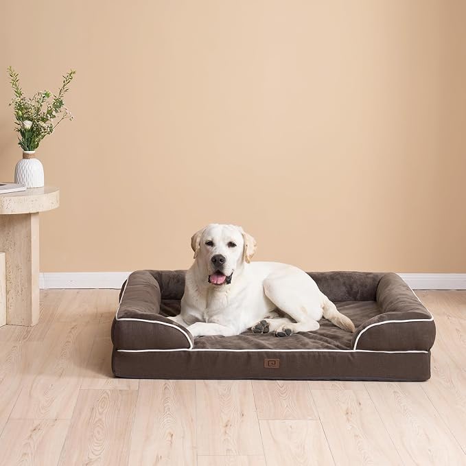 EHEYCIGA Orthopedic Dog Bed Medium Size Dog, Waterproof Washable Pet Beds | Non-Slip Bottom and Egg-Crate Memory Foam Dog Couch Bed with Washable Removable Cover, Brown - Image 9